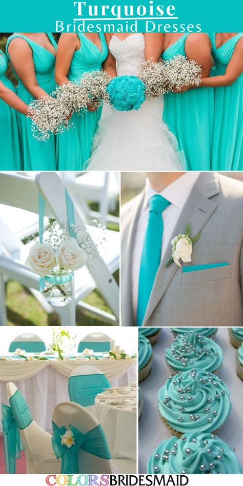 Turquoise And White Wedding Dress, Tourquise Bridesmaid Dresses, Turquoise White And Silver Wedding, Wedding Turquoise Decoration, White And Turquoise Wedding Dress, Tan And Turquoise Wedding, Turquoise Theme Wedding, Turquoise Blue Wedding Theme, Torquise Wedding Theme