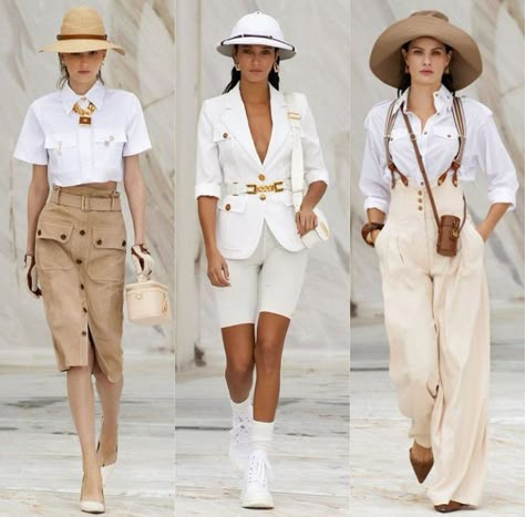 Safari Fashion Editorial, Safari Look Outfits, Safari Outfit Women Africa, Cute Safari Outfits, Safari Aesthetic Outfit, Safari Inspired Outfit, Safari Chic Outfits, Dubai Safari Outfit, Safari Fashion Women