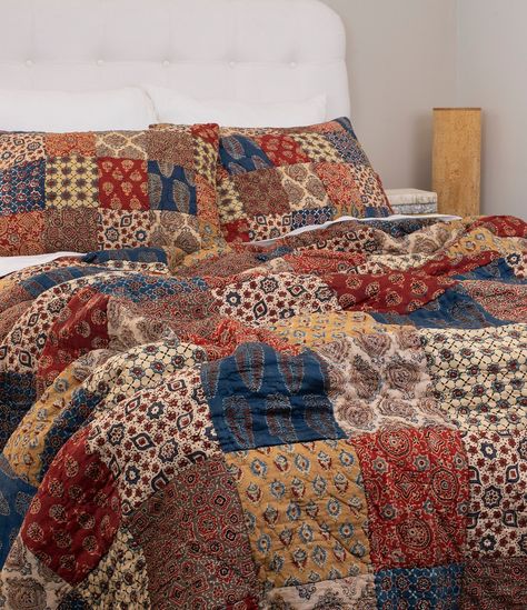 From the Uma Collection by Amity Home, this quilt features:This Bohemian patchwork quilt is made up of a kaleidoscope of Jaipuri block print-inspired patterns in a mix of fine cotton and lustrous rayon.Cotton-modal (rayon)Twin quilt approx. 70" x 90"Full/Queen quilt approx.  90" x 95" King quilt approx. 105" x 95" Machine wash cold, no bleach. gentle cycle; tumble dry low or flat or line dry; Patchwork Comforter, Patchwork Bedding, Squares Quilt, Quilt Blankets, Dream Dorm, Amity Home, Dorm Room Inspiration, Redecorate Bedroom, Dreamy Room