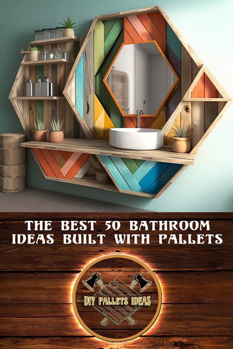 Top 50 amazing bathroom furniture made with pallets and scrap wood, small pallets wood project, easy pallets project. Pallets and waste wood are an excellent solution to save money and make your home a unique place, bathrooms, bedrooms, garden furniture, pool linings built at home with a little manual skill, will make our home a place unique. #palletsideas #recycledpallets #WoodworkingGuide #WoodworkingSkill #WoodworkingProjects #woodworkingideas #DIYWoodworking Colorful Pallet, Pallet Bathroom, Scrap Wood Art, Recycling Furniture, Small Pallet, Bathroom Mirrors Diy, Pallet Building, Palette Projects, Pallet Projects Easy