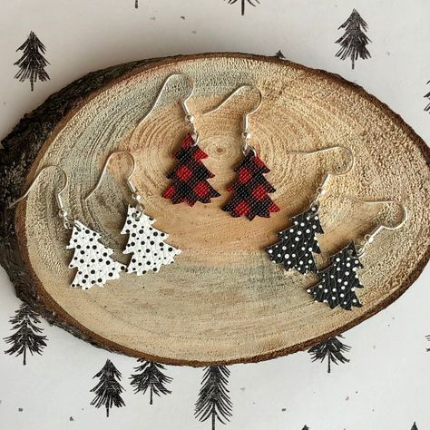 Realtor Client Gifts, Christmas Tree Earrings, Mini Christmas Tree, Earring Tree, Black Spot, Blue Design, Buffalo Plaid, Leather Earrings, Maple Leaf Tattoo