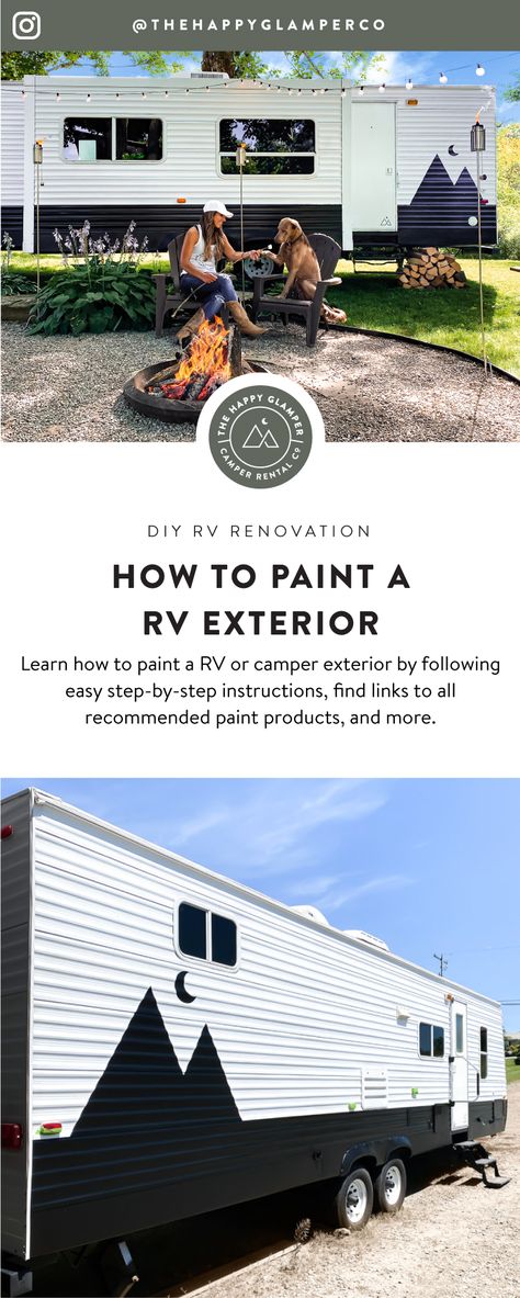 Rv Exterior Paint, Camper Exterior, Glamper Camper, Camper Diy, Rv Exterior, Happy Glamper, Camper Trailer Remodel, Rv Renovation, Vintage Camper Remodel