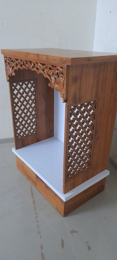 Stairs Furniture Design, Puja Cabinet Design, Puja Unit, Cnc Jali, Wooden Mandir, Wooden Temple For Home, Corner Shelf Design, Puja Mandir, Sliding Door Wardrobe Designs