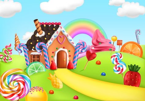 Free vector sweet candy land cartoon bac... | Free Vector #Freepik #freevector #art #wonderland #castle #graphics Art Festival Poster, Festival Background, Birthday Illustration, Art Poster Design, Graphics Fairy, Vector Art Illustration, Birthday Template, Cartoon Background, Birthday Background