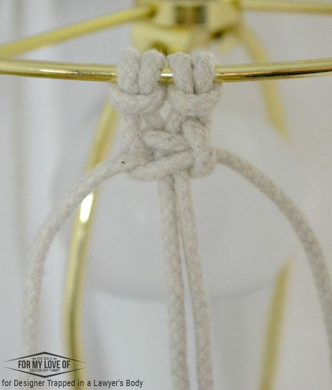 THIS IS AWESOME! Learn to make a DIY macrame lamp shade for a boho chic look on a budget! Full tutorial by For My Love Of for Designer Trapped in a Lawyer’s Body. Macrame Lamp Shade Tutorial, Macrame Lamp Shade Diy, Makramee Tutorial, Diy Light Shade, Lamp Shade Diy, Shade Tutorial, Wooden Bead Chandelier, Macrame Lamp Shade, Macrame Lamp