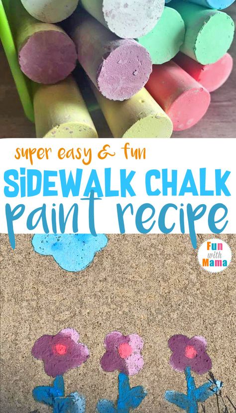 Super Easy & Fun Sidewalk Chalk Paint Recipe. A quick DIY Play Recipe for summer. Chalk Paint For Kids, Sidewalk Chalk Paint Recipe, Diy Sidewalk Chalk Paint, Diy Sidewalk Chalk, Diy Sidewalk, Sidewalk Chalk Paint, Sidewalk Paint, Chalk Paint Recipe, Paint Recipe