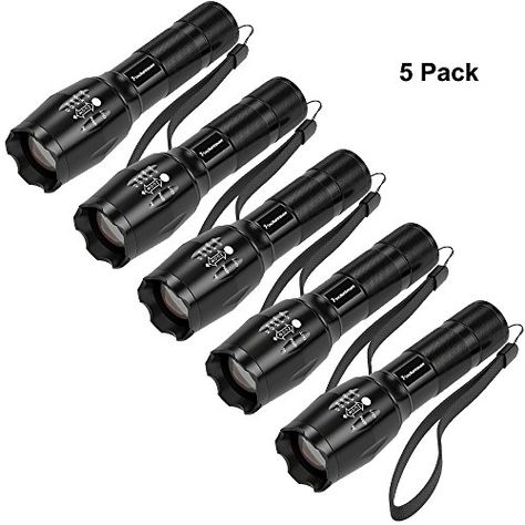 5 Pack, Pocketman T6 1200 Lumens Led Tactical Flashlight Water Resistant Handheld Torch with 5 Modes and Adjustable Focus(New Version) 12 Dimensions, Hiking Essentials, Tactical Flashlight, Flash Light, Camping Lights, Hunting Gear, Camping Survival, Emergency Lighting, Camping And Hiking