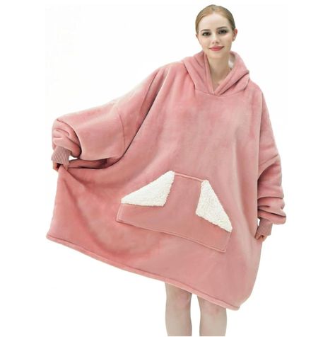 Touchat Wearable Blanket Hoodie, Oversized Sherpa Blanket Sweatshirt with Hood Pocket and Sleeves, Super Soft Warm Plush Hooded Blanket for Adult Women Men, One Size Fits All (Pink) Dressing Gown Pattern, Blanket Sweatshirt, Plus Size Robes, Plaid Hoodie, Sweatshirt Blanket, Comfy Blankets, Oversized Blanket, Oversized Flannel, Gown Pattern