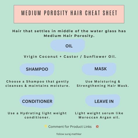 Sharing the Cheat Sheet - Weekly Routine for Medium Porosity Hair ✨ ✅ Following this basic Hair Care routine can fix majority of the problems; incase any more queries feel free to Comment down. 🤝 Make sure you follow to receive the Links 🔗 in your DM 💌 #mediumhairporosity #hairporosity #hairporositytips #haircaretips #haircare #haircareroutine #surajmathkar Medium Prosperity Hair Care, Medium Porosity Hair Care, Medium Porosity Hair Products, Medium Porosity Hair, Natural Hair Maintenance, The Cheat Sheet, Weekly Routine, Diy Hair Color, Hair Regimen