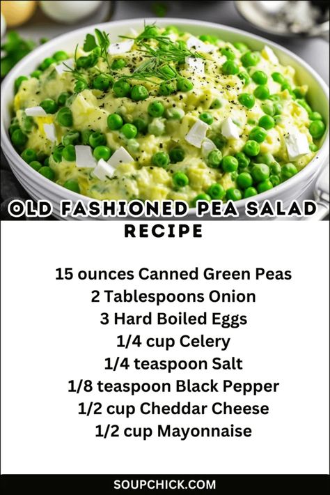 Old Fashioned Pea Salad Recipe Green Pea Salad Recipe, Peas Salad Recipes, Sweet Pea Recipe, Lady Peas, Sweet Pea Salad, English Pea Salad, Efo Riro, Salad With Peas, Salad Sides