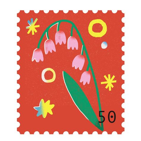 Riso Illustration, Stamp, Illustrations, Flowers, Red