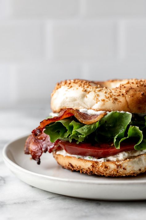 BLT Bagel with Hatch Chili Cream Cheese — Cooking with Cocktail Rings Blt Bagel, Tomato Bagel, Bacon Bagel, Hatch Chilies, Whole Wheat Bagel, Bacon Lettuce Tomato, Bagel Breakfast Sandwich, Smoked Salmon Bagel, Hatch Chili