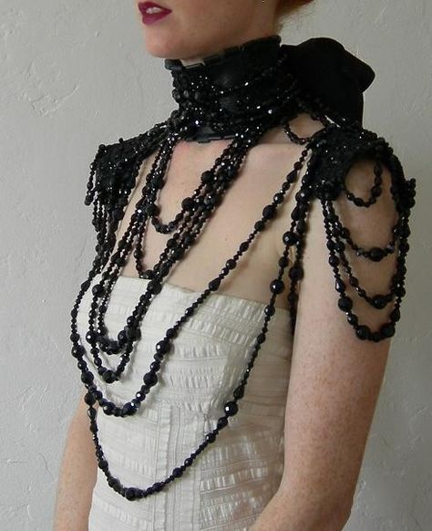 Layering Chains, Dark Circus, Black Jet, Winter Bride, Crystal Statement Necklace, Leather Collar, Multi Strand Necklace, Dark Fashion, Dandy