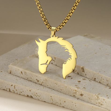 Sipuris Hollow Horse and Girl Pendant Stainless Steel Necklace for Men And Women Fashion Trend Punk Horse And Girl, Equestrian Necklace, Bff Jewelry, Horse Bracelet, Horse Costumes, Horse Accessories, Horse Necklace, Horse Jewelry, Horses Pendant