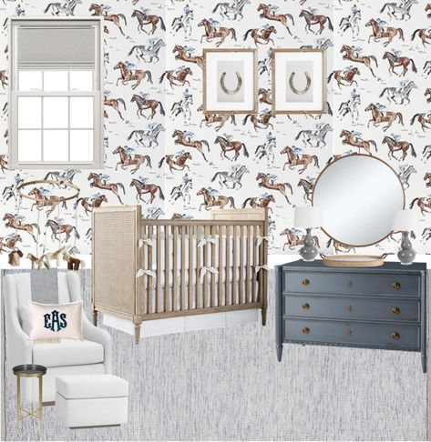 Wallpaper Whimsical, Horse Nursery, Horse Jockey, Wood Crib, Travel Room, Nursery Designs, Restoration Hardware Baby, Boy Nursery Themes, Baby Nursery Inspiration