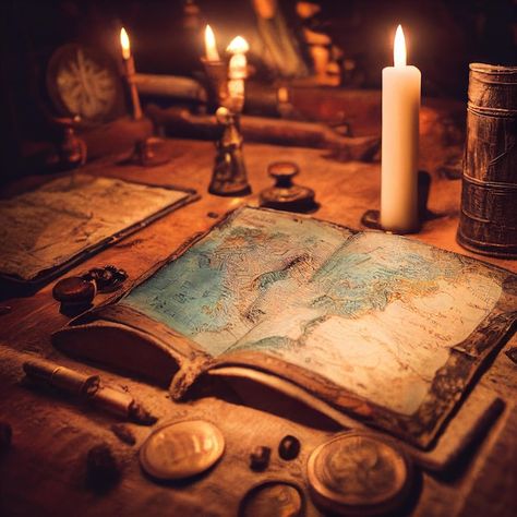 Pirate Office, Den Aesthetic, Pirate Core, Map Aesthetic, Ship Cabin, Writer Aesthetic, Pirate Map, Pirates Gold, Inktober 2024