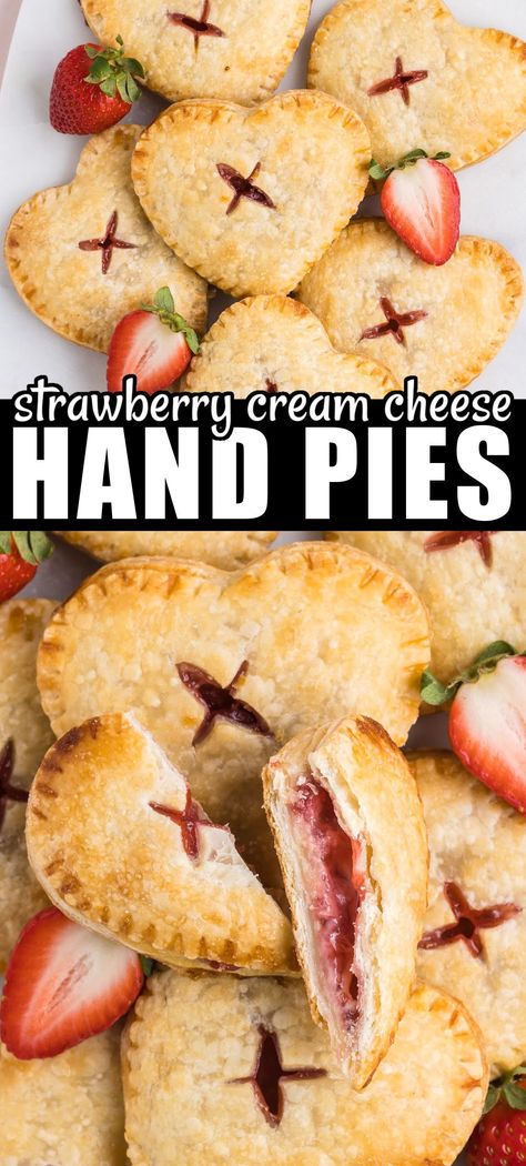 Strawberry Cream Cheese Hand Pies are sweet, fruity hand-held desserts that are so easy to make and are perfect with a scoop of ice cream! #BreadBoozeBacon #strawberry #creamcheese #handpie #strawberrypie #strawberryhandpie #dessert #memorialday #4thofjuly #laborday #cookout Strawberry Cream Cheese Puff Pastry, Cream Cheese Hand Pies, Handheld Desserts, Deserts With Cream Cheese, Savory Hand Pies Recipes, Cheese Hand Pies, Strawberry Hand Pies, Cream Cheese Puff Pastry, Premade Pie Crust