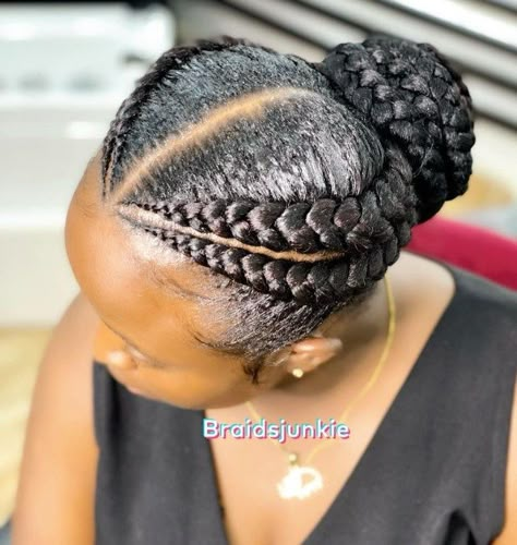 Professional Updo with 4 Feed-Ins 4 Big Cornrow Braids, Box Braids For Older Black Women, Feed In Braids For Older Black Women, Braided Hairstyles For Older Black Women Over 50, Two Big Braids, Protected Hairstyles, Braids For Older Black Women Over 50, Four Braids Cornrow, 4 Cornrows Braids