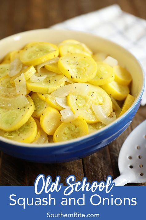 This classic recipe for Southern, Old School Squash and Onions is a delicious way to use up the abundance of yellow summer squash from the garden.  And even if you don't have garden, you'll want to run to the market to grab some squash for this one.  It's the best recipe for squash! Stewed Yellow Squash Recipes, Squash And Onions, How To Make Squash, Squash Dressing, Kfc Gravy, Fried Squash, Squash Fritters, Summer Squash Recipes, Yellow Squash Recipes