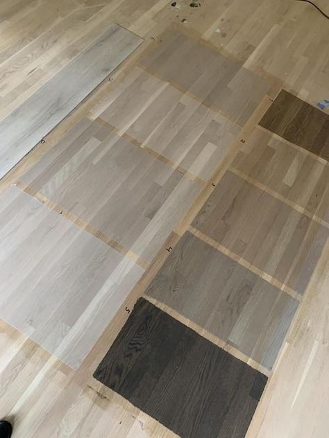 How to choose a new floor stain, going lighter and brighter Coastal Hardwood Floors, Oak Floor Stains, Floor Stain Colors, Wood Floor Stain Colors, Grey Hardwood Floors, Beach House Flooring, Driftwood Stain, Coastal Condo, Grey Hardwood