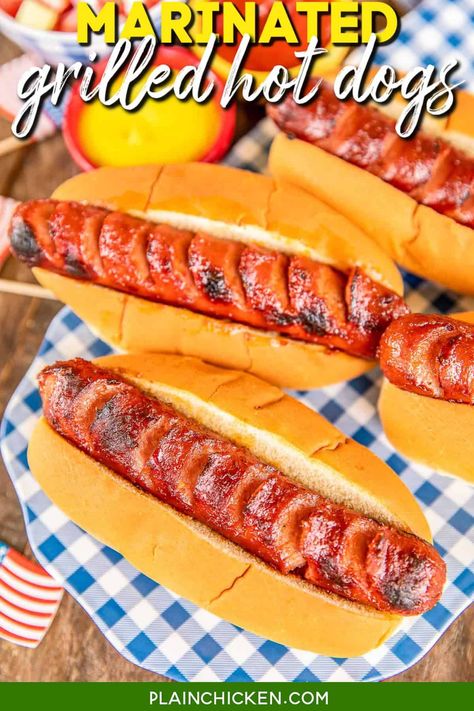 Hot Dog Marinade, Grilled Hot Dogs, Best Hot Dogs, Heinz Chili Sauce, Grilled Recipes, Hot Dog Sauce, Grilling Hot Dogs, Hot Dogs Recipes, Grilling Ideas