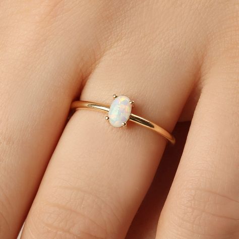 Opal Stone Ring, Gold Opal Ring, Opal Ring Vintage, October Birthstone Ring, October Birthstone Rings, Ring Rosegold, Opal Band, Ethiopian Opal Ring, Tiny Rings