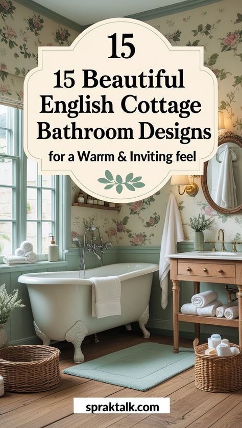 Step into a cozy escape with these 15 English cottage bathroom ideas! From clawfoot tubs to soft pastels, find inspiration for a warm and charming retreat English Cottage Bathroom, Cottage Bathroom Ideas, Clawfoot Tubs, Cottage Bathroom, Clawfoot Tub, Dream Spaces, English Cottage, Bathroom Designs, Bathroom Interior Design