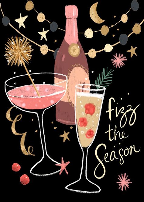 Vintage Xmas Cards, Christmas Party Illustration, Christmas Party Cocktails, Cocktail Illustration, Party Cocktails, New Year Illustration, Illustration Photo, Cocktail Art, Whatsapp Wallpaper