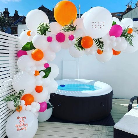 Victory Events on Instagram: “When you can’t fly to ibiza bring ibiza to your garden! Ocean beach inspired 50th birthday set up this morning and thankfully the weather…” 40th Birthday Ibiza, Ibiza Themed Party Decor, Ibiza Garden Party, Ibiza Party Ideas, Ibiza Birthday Party, 50th Birthday Pool Party Ideas, Ibiza Themed Party Ideas, Beach House Birthday Party, Ibiza Party Decorations