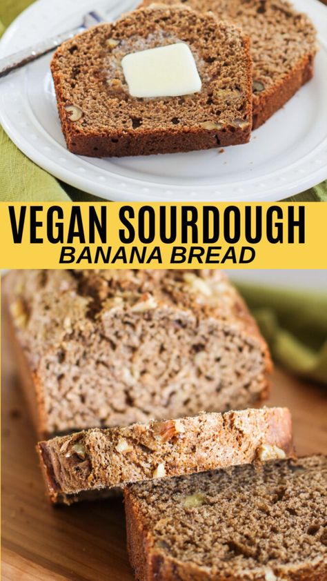 Sourdough Vegan Recipes, Gluten Free Vegan Sourdough Bread, Sourdough Starter Banana Bread, Vegan Sourdough Rolls, Vegan Sourdough Recipes, Vegan Sourdough Discard Recipes, Sourdough Starter Discard Banana Bread, Sourdough Banana, Vegan Sourdough Banana Bread