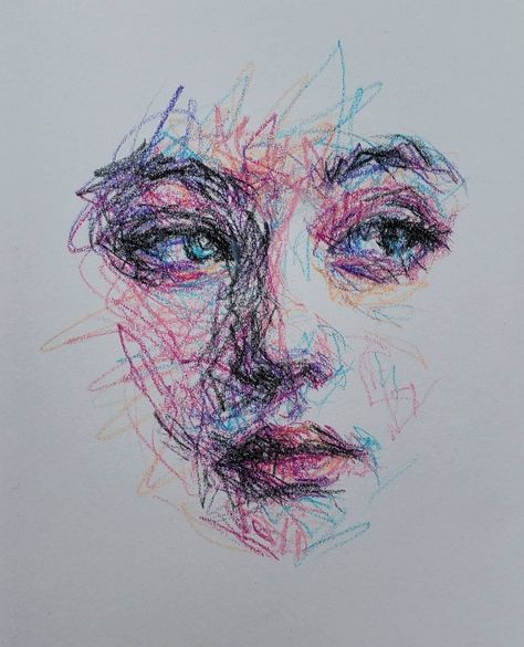 Portrait Drawing Abstract, Liz Y Ahmet, Sketchbook Sketch Ideas, Non Traditional Self Portraits, Creative Portrait Drawing, Artist Drawing Sketches, Color Pen Art Drawings, Two Face Sketch, Creative Portraits Drawing