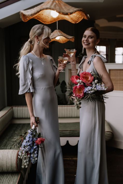 Bridesmaid Suits For Women, Pale Bridesmaid Dresses, Grey Bridesmaids Dresses, Modern Bridesmaids, Gray Bridesmaid Dresses, Bridesmaid Suits, Maids To Measure, Gray Wedding Colors, Modern Bridesmaid Dresses