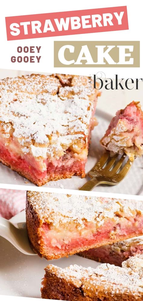 Strawberry Ooey Gooey Cake, Strawberry Cake Mix Add Ins, Ooey Gooey Butter Cake Flavors, Recipes With Strawberry Cream Cheese, Pillsbury Strawberry Cake Mix Recipes, Strawberry Gooey Bars, Strawberry Gooey Butter Cake, Desserts With Strawberry Cake Mix Boxes, Strawberry Ooey Gooey Butter Cake