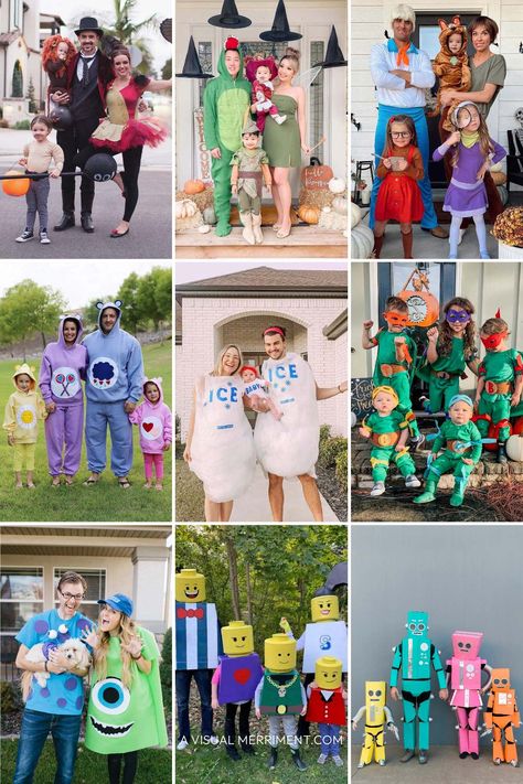 Looking for some adorable family Halloween costume ideas?! It's always so much fun to dress everyone up in the same theme. I've found some great DIY and paid costumes to give you some inspiration. From small families to large families. Check out everyday item costumes, TV and famous characters, traditional costumes, baby and even dog costumes over on A Visual Merriment | Family Costumes For 4 | Matching Family Halloween Costumes | Disney Family Costumes | Family Themed Halloween Costumes Family Halloween Wizard Of Oz, Fun Family Costumes Ideas, Family 5 Costume Ideas, 6 Person Family Halloween Costumes, Whole Family Halloween Costumes, Original Family Costumes, Halloween Costumes For 1 Year Boy Family, 4 Sibling Halloween Costumes, Family Costumes For 5 People