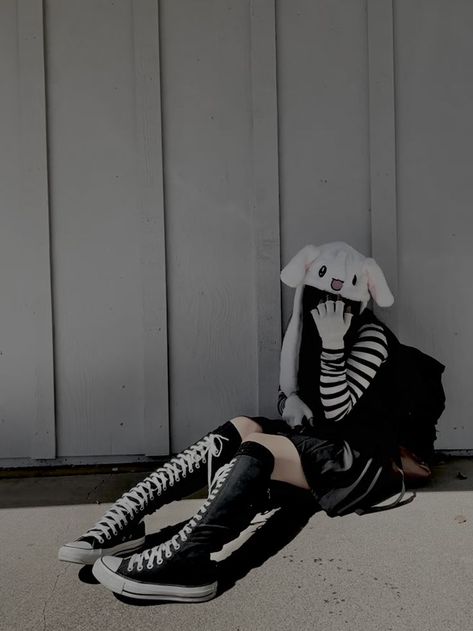 Egirl Pose, Knee High Converse, Emo Fits, Bunny Hat, E Girl, Laundry Clothes, Hats, Art