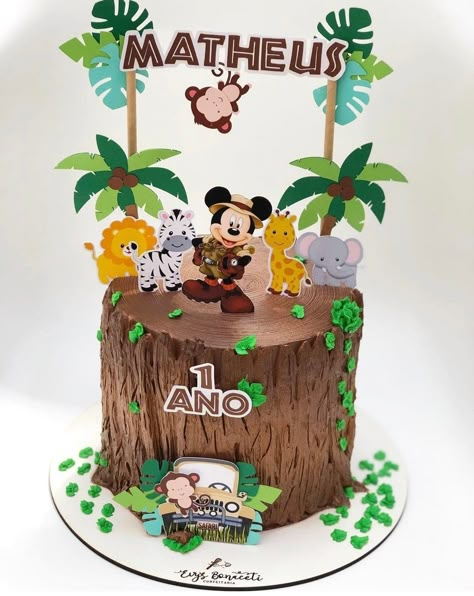 Mickey Mouse Safari Birthday Cake, Mickey Mouse Safari Cake, Mickey Safari Cake, Birthday Cale, Safari Theme Birthday Party, Safari Birthday Party Decorations, Mickey Mouse First Birthday, Mickey Mouse 1st Birthday, Baby Birthday Invitations