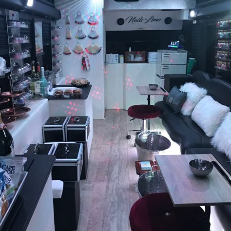 Mobile nail salon  Nails limo Mobile Nail Salon Trailers, Mobil Nail Salon, Mobile Nail Salon Rv, Rv Nail Salon, Mobile Nail Salon Truck Ideas, Mobile Nail Salon Truck, Trailer Salon, Mobile Nail Tech, Nail Salon Nails