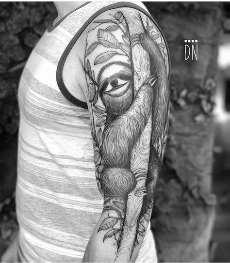 by dinonemec #tattoo #animal #hand Hippo Tattoo, Sloth Tattoo, Ab Tattoo, Flower Tattoo Sleeve, Sleeve Tattoo, Chest Tattoo, Tattoos And Piercings, Sloth, Polynesian Tattoo