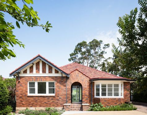 This 1930s Bungalow in Sydney Was Preserved in the Front and Updated in the Back - Photo 1 of 12 - Gable Roof Design, 1930s Bungalow, Sydney House, Brick Cottage, Australian House, Australia House, Bungalow Renovation, Studio Build, Australian Open