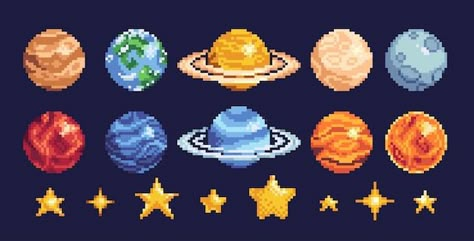 Stars Pixel Art, Planets Of Solar System, Pixel Art Icon, About Planets, Pixel Art Minecraft, Idle Game, Modele Pixel Art, Art Spatial, Piskel Art