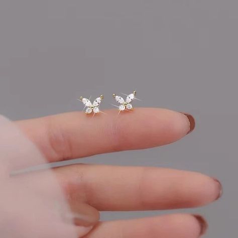 Flower Piercing, Baby Jewelry Gold, Mini Butterfly, Daily Wear Jewellery, Teen Jewelry, Baby Earrings, Zircon Earrings, Women Flower, Crystal Butterfly