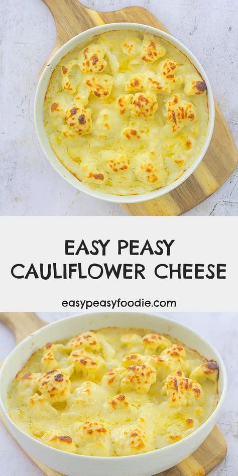 Perfectly cooked cauliflower enveloped in a velvety cheese sauce and baked until beautifully browned – this Easy Peasy Cauliflower Cheese is quick and simple to make but will make your tastebuds very happy indeed. #cauliflowercheese #easycauliflowercheese #cauliflower #cheese #cheddar #cheddarcheese #britishrecipe #comfortfood #roastdinner #sundaylunch #vegetarian #easyentertaining #easymidweekmeals #midweekmeals #easydinners #dinnertonight #familydinners #familyfood #easypeasyfoodie British Cauliflower And Cheese, Cooked Cauliflower, Cheese Cauliflower, Mains Recipes, British Cooking, Vegetarian Main Course, Cheese Cheddar, Easy Cauliflower, Cauliflower Cheese