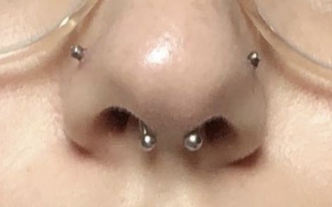 Two Stud Nose Piercings On Both Sides, Two Side Nose Piercing, Nose Piercing Both Sides And Septum, Nose Piercing Stud Both Sides, Two Stud Nose Piercing, Nose Piercings On Both Sides, Nose Pierced Both Sides, Side Nose Piercing, Nose Peircing