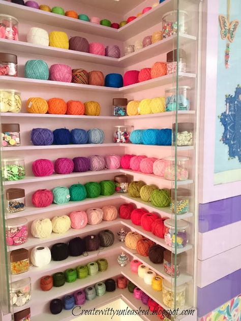 Craftroom Ideas, Knitting Room, Small Cupboard, Bar Counter Stools, Sewing Room Design, Dream Craft Room, Craft Room Design, Yarn Storage, Office Crafts