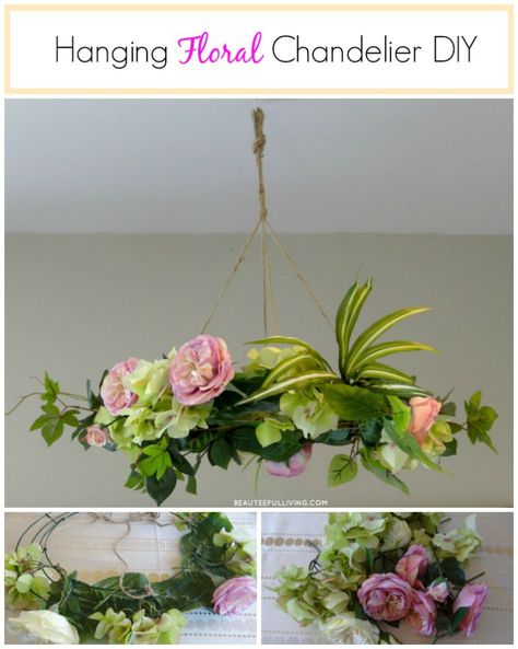 This is just so pretty! Hanging Floral Chandelier from DIY - BEAUTEEFUL Living Flower Chandelier Diy, Floral Chandelier Diy, Hanging Floral Chandelier, Living Chandelier, Hula Hoop Chandelier, Chandelier Diy, Hydrangea Bloom, Flower Chandelier, Spring Decor Diy