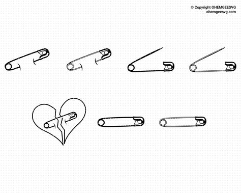 Safety Pin Drawing Simple, Zip Tattoo, Safety Pin Heart, Safety Pin Tattoo, Pin Png, Cricut Clothing, Tato Minimal, Heart Clipart, Daisy Tattoo