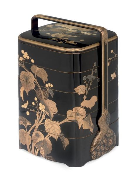 A Sagejubako [Picnic set] | EDO PERIOD (18TH - 19TH CENTURY) | lacquer/japanned, Japan | Christie's Japan Furniture, Japanese Crest, Edo Period Japan, Japanese Lacquerware, Vintage Lunch Boxes, Japanese Style House, Japanese Dessert, Picnic Set, Japanese Dishes