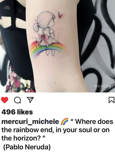 Reading Rainbow Tattoo, Rainbow Tattoo Ideas Unique, Rainbow Baby Tattoo, Somewhere Over The Rainbow Tattoo, Rainbow Tattoo, Iris Tattoo, Rainbow Tattoos, Lucet, Ocean Tattoos