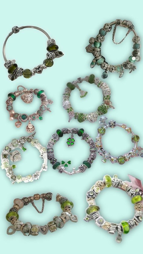 Green Theme, Pandora Bracelet, Charms, Bracelet, Green