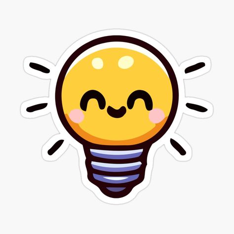 Get my art printed on awesome products. Support me at Redbubble #RBandME: https://www.redbubble.com/i/sticker/Cute-Kawaii-Light-Bulb-by-Akioos/161395219.EJUG5?asc=u Lightbulb Illustration, Light Bulb Art Drawing Illustration, Doodle Lightbulb, Bright Ideas Lightbulb Cartoon, Bulb Illustration, Idea Illustration Lightbulb, Light Bulb Illustration, Kawaii Disney, Pretty Designs